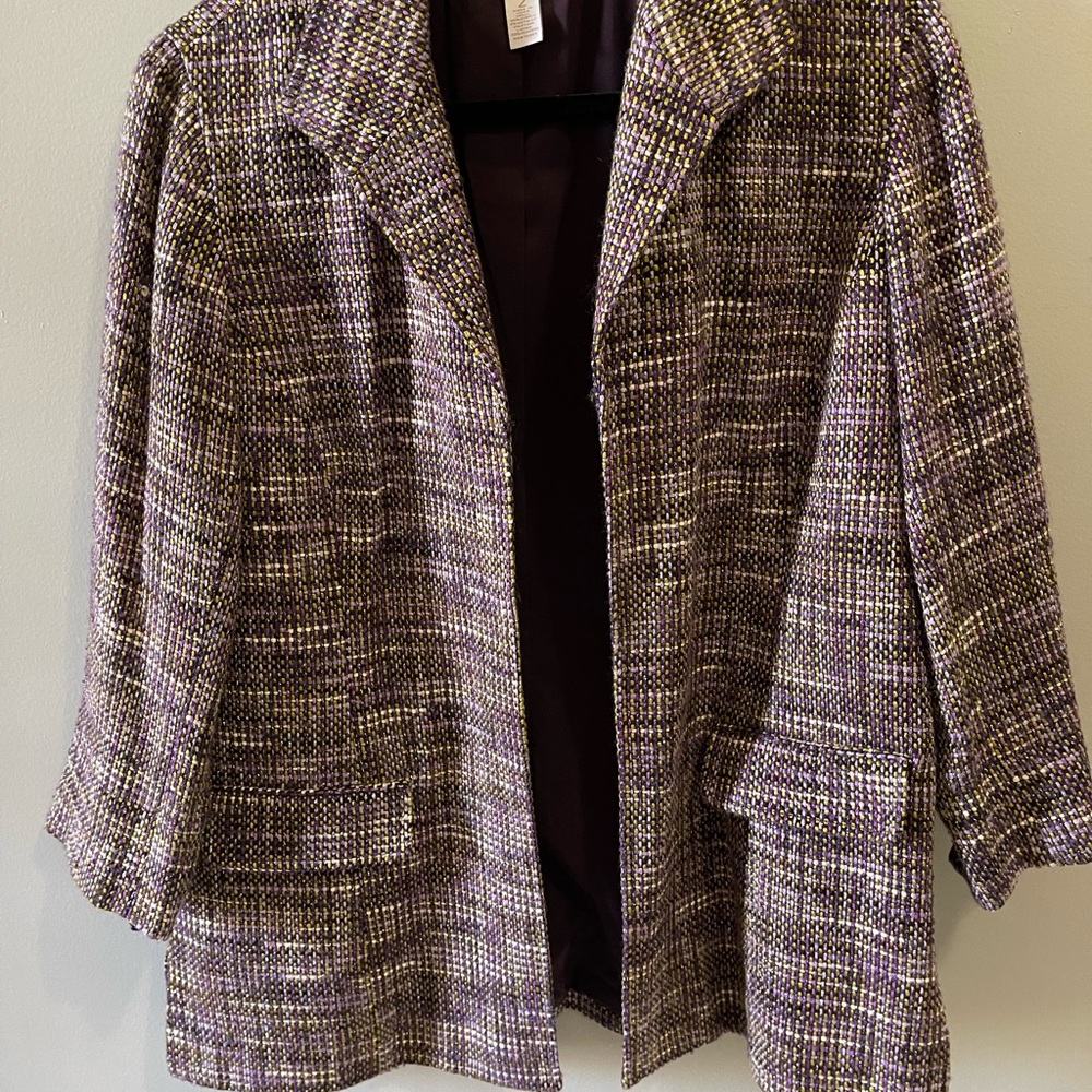 Chicos Purple Tweed Blazer Jacket Metallic Size‎ L (2)